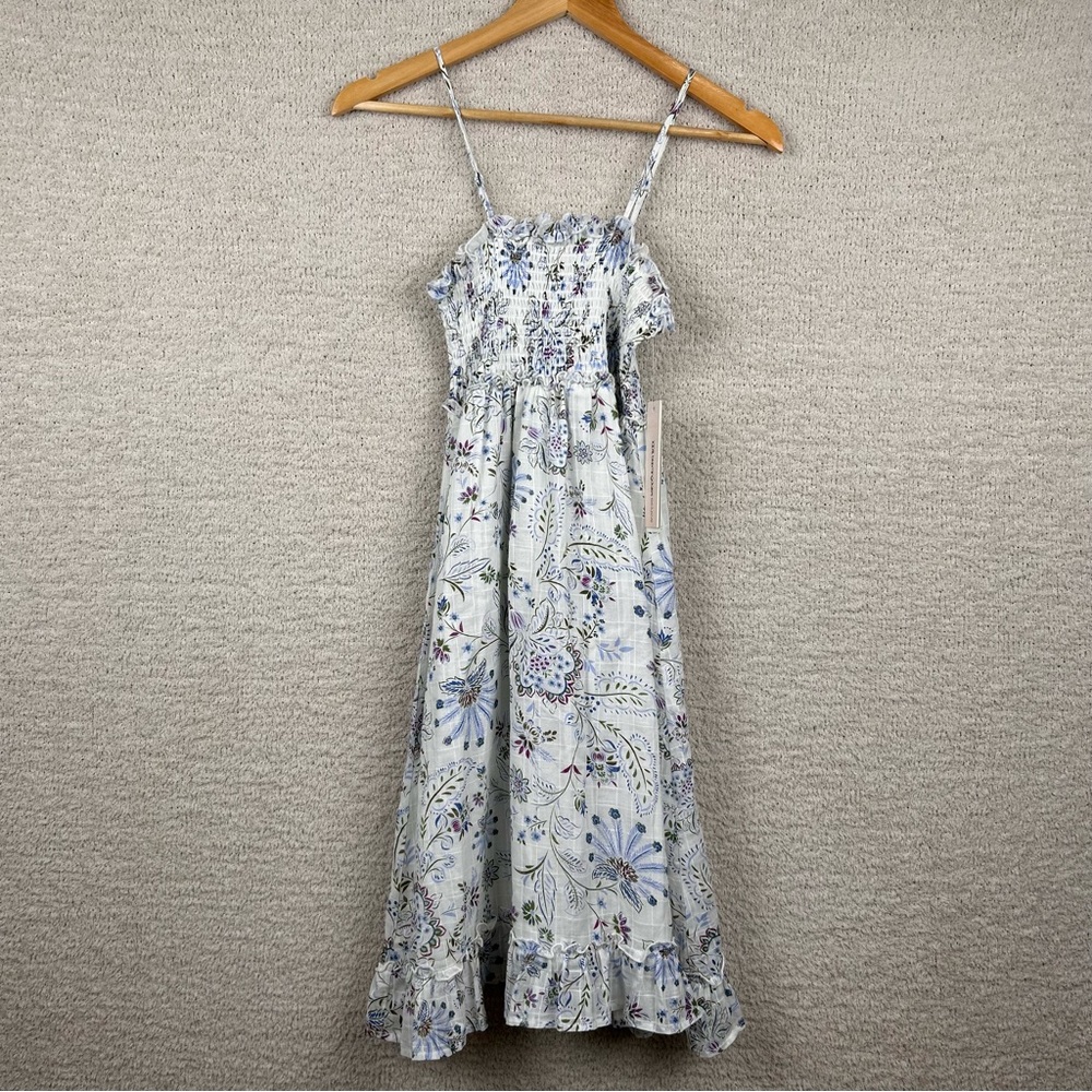 Aqua Girls‎ Dress XL White Multi Floral Smocked Spaghetti Straps Tiered Maxi